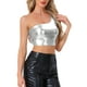 thumbnail image 4 of Top corto metálico para mujer de un solo hombro, ropa de fiesta de Halloween, club, camisetas brillantes holográficas, M plata clara, 4 of 6