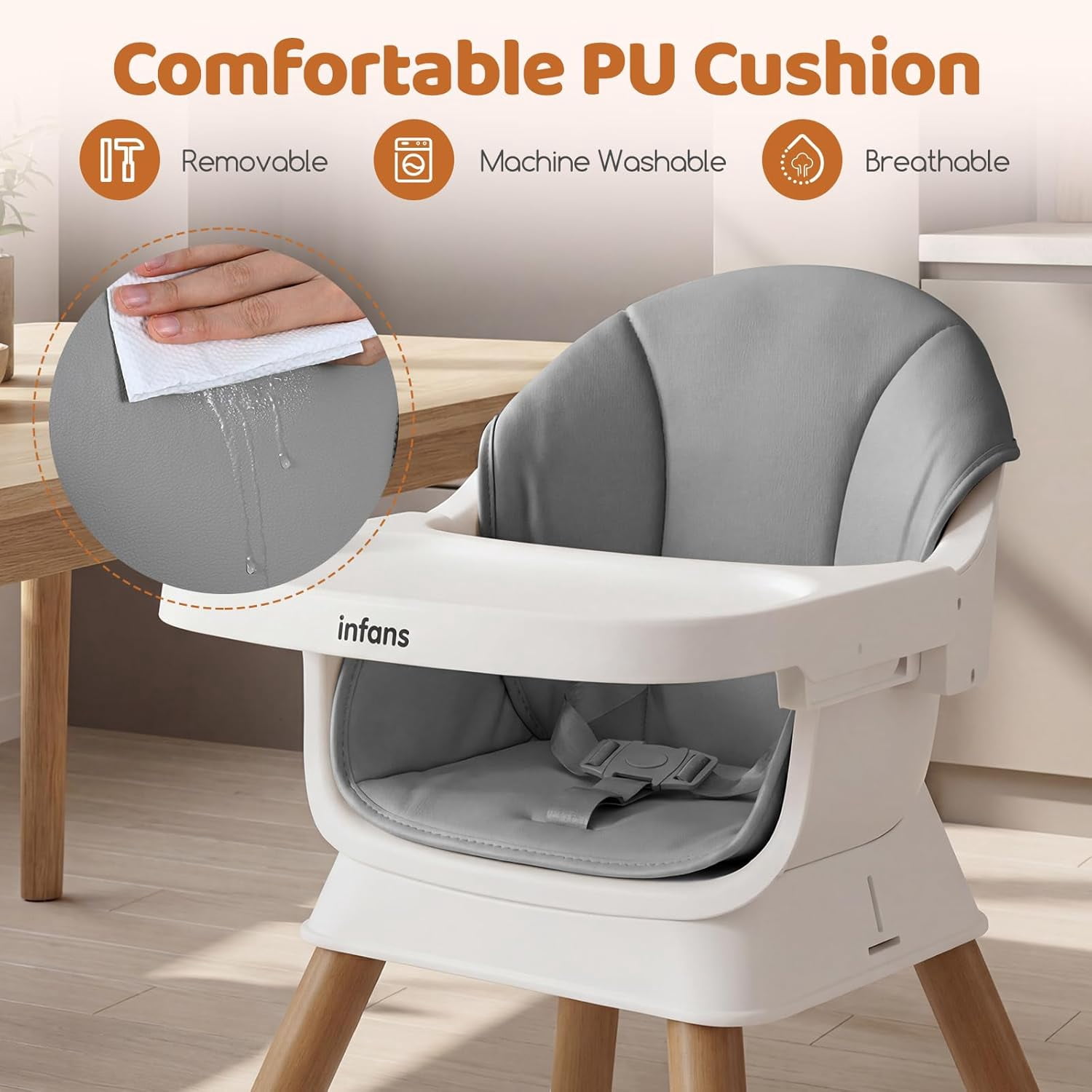 INFANS Baby High Chair, 9 in 1 Convertible Highchair for Babies and Toddlers, Building Block Table Dining Booster Seat Activity Desk Kids Stool with Adjustable Removable Tray