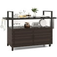 thumbnail image 2 of Costway Outdoor Bar Cart with Tempered Glass Top Storage Cabinet & 8 Hooks for Porch Brown, 2 of 10