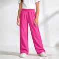 thumbnail image 4 of Auroural Girls Cargo Pants Size 14-16 Girls Cargo Solid Pants Elastic Waist Wide Leg Pants with Pockets Casual Loose Trousers for Kids 5-16 Years Full Length Pants, 4 of 5