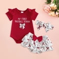thumbnail image 2 of JUMEYU Newborn Girl Clothes Set Baby Girls Shorts Set Short Sleeve Letters Print Romper Shorts with Hairband Outfit 0 3 6 9 12 18 24 Months (Red,3-6 Months), 2 of 7