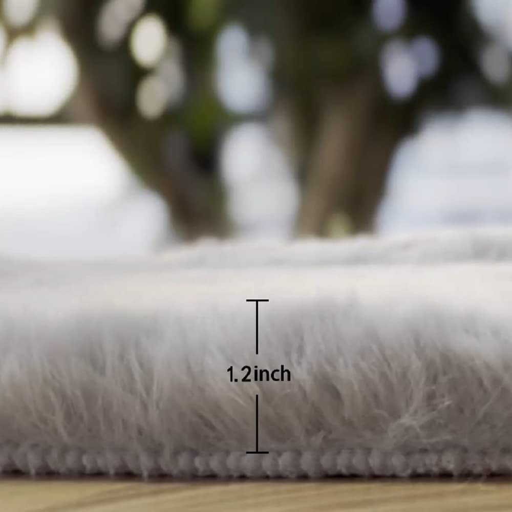 Latepis Grey Round Rug 3ft Machine Washable Shaggy Area Rugs for Living Room Faux Rabbit Fluffy Fur Rug for Bedroom Small Circle Nursery Rug