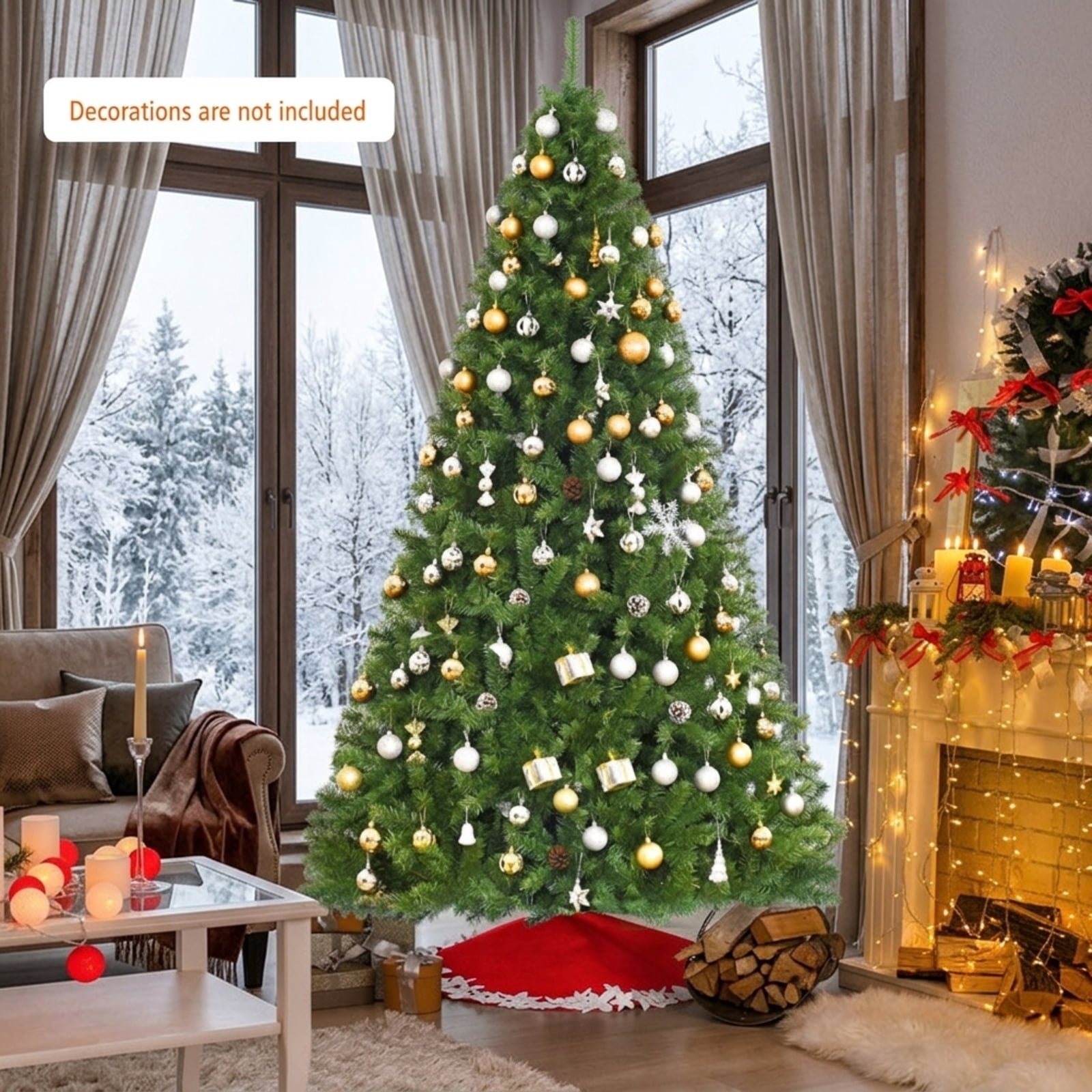 RUIE, 9 ft, Artificial Christmas Tree, with Metal Stand, 2132 Branch Tips, Green Holiday Xmas Tree for Indoor Home Office Decoration