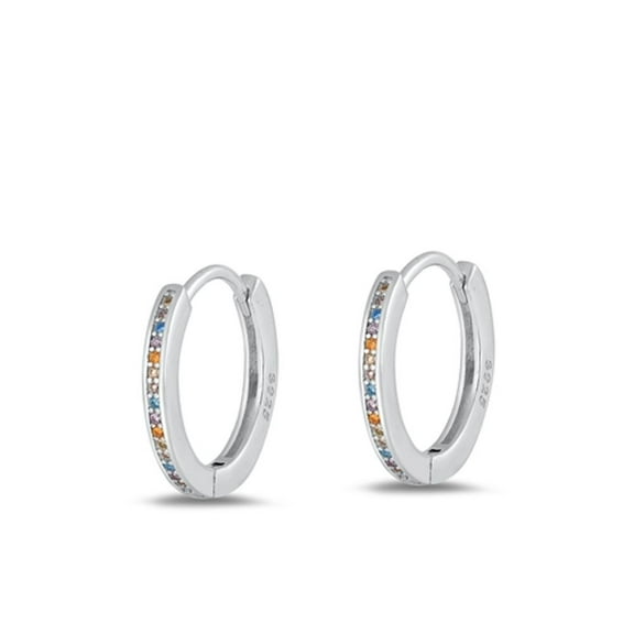 Sterling Silver Multi-color Cubic Zirconia Hoop Earrings 925 High Polished Jewelry Female Unisex