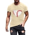thumbnail image 2 of Afelkas Men's Game Day T-Shirt Baseball Heart Graphic Short Sleeve Tee Sports Fan Top Distressed Stitches Casual Design Beige,XXL, 2 of 5