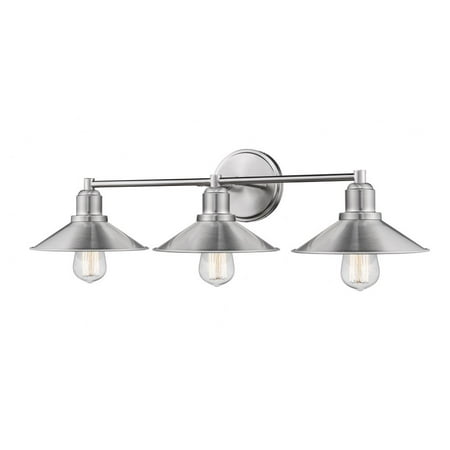 

3 Light Vanity Light Fixture in Utilitarian Style 27 inches Wide By 9.75 inches High-Brushed Nickel Finish Bailey Street Home 372-Bel-2750844