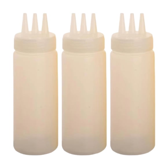 Botellas de condimentos de 3 orificios para salsas, 3 botellas de plástico para condimentos. Blanco