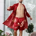 thumbnail image 3 of SWSMCLT Men's Summer Lightweight Soft Satin Bath Robe 2 Piece Bathrobe Pajama Shorts Silky 3/4 Sleeve Lounge Set Burgundy Medium, 3 of 4