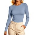 thumbnail image 2 of Zormilly Long Sleeve Shirts for Women Slim Fitted Crew Neck Basic Tees Stretch Soft Casual Underscrubs, XS-2XL, 2 of 6