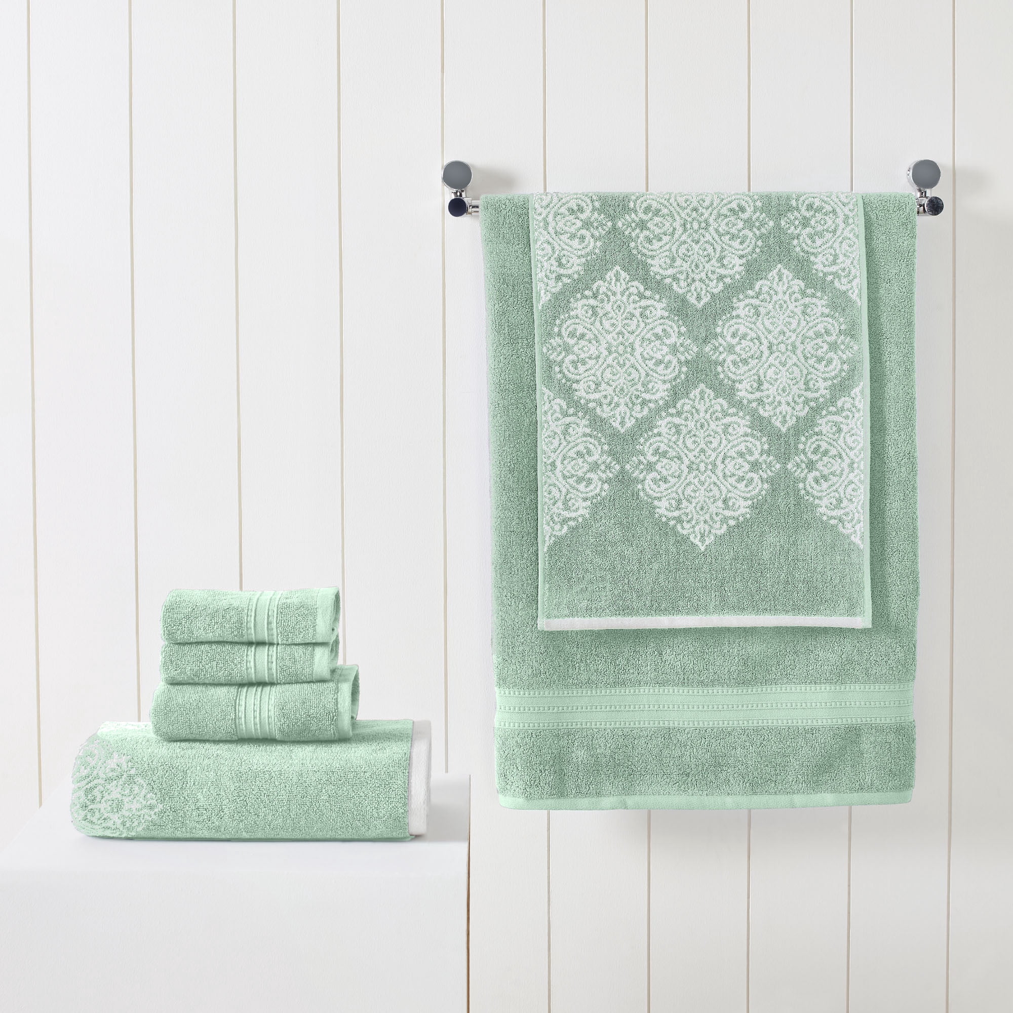 Modern Threads Artesia Damask 6-Piece Bath Towel Set, Sage