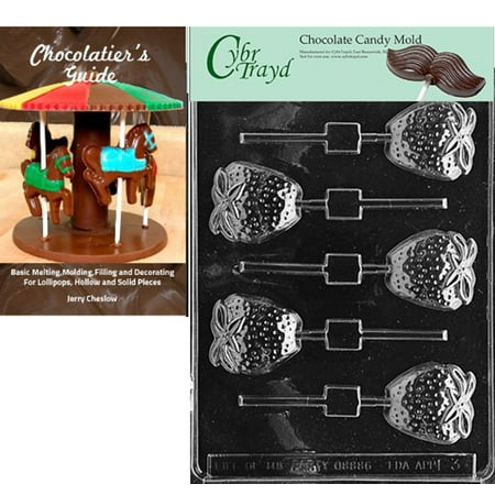 Strawberry Mold - Cybrtrayd Strawberry Lolly Chocolate Candy Mold with Our Chocolatier's Guide Instructions Manual