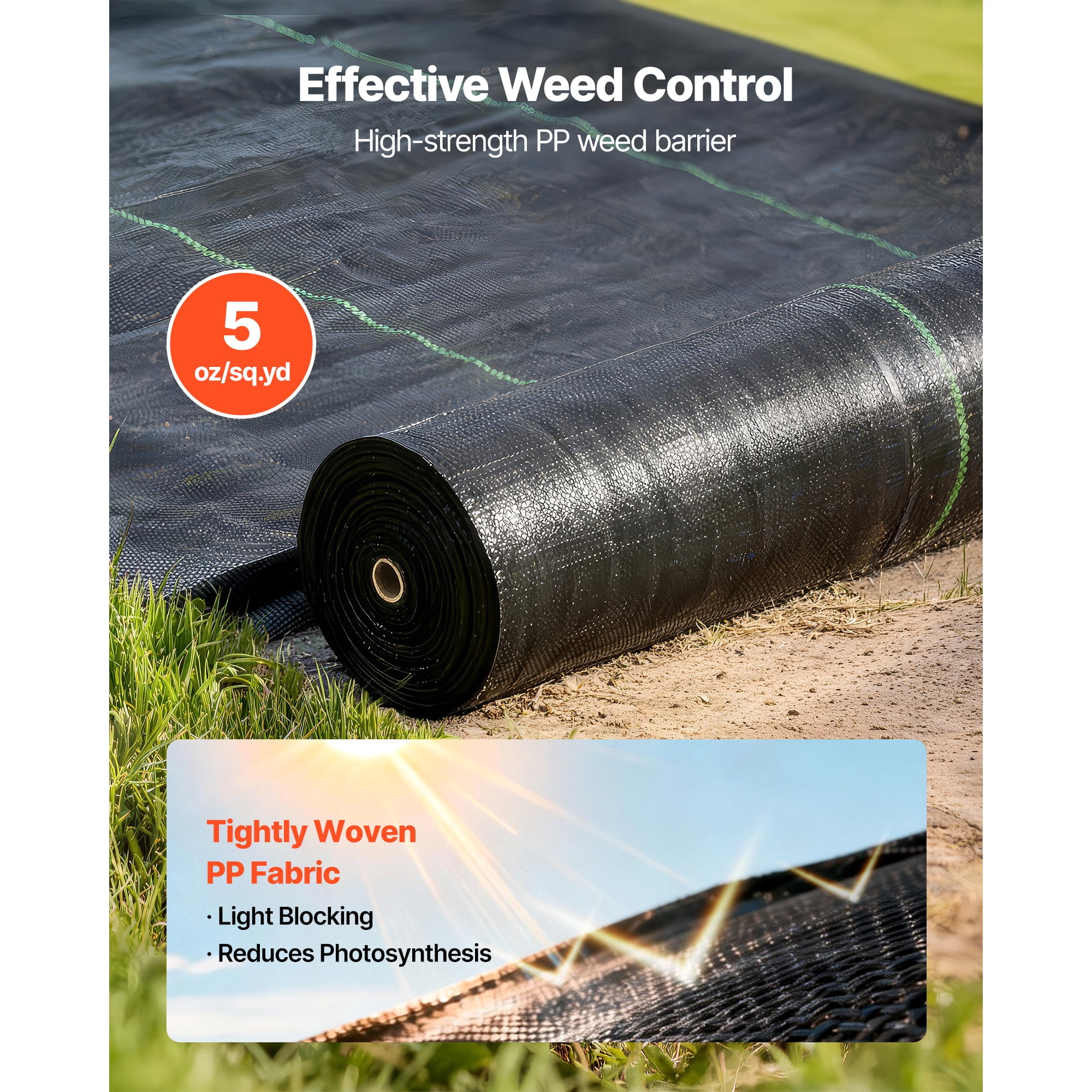 KFFKFF Durable Weed Barrier Fabric, 6x250FT 5oz Landscape Material, Woven Ground Cover for Weed Control, Gardening Mat, Geotextile Webbing, Black