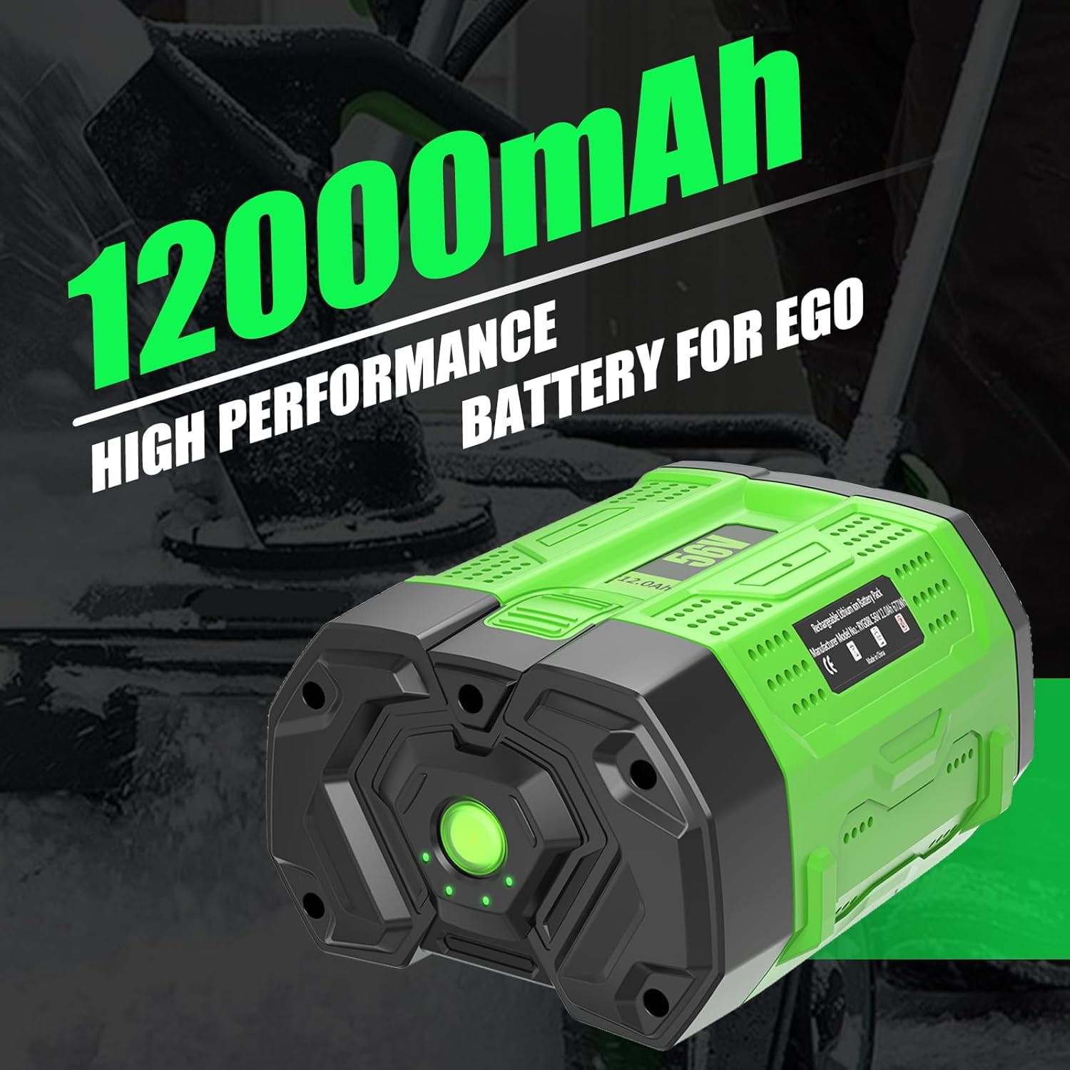 2 Packs 12000mAh High Capacity Replacement for EGO 56V Lithium-ion Battery Compatible with EGO 56 Volt 12.0Ah Battery BA2800T BA4200T BA1400 BA5600T LB6504 LB5804 LB6500 LB4800 Power Tools(Green)