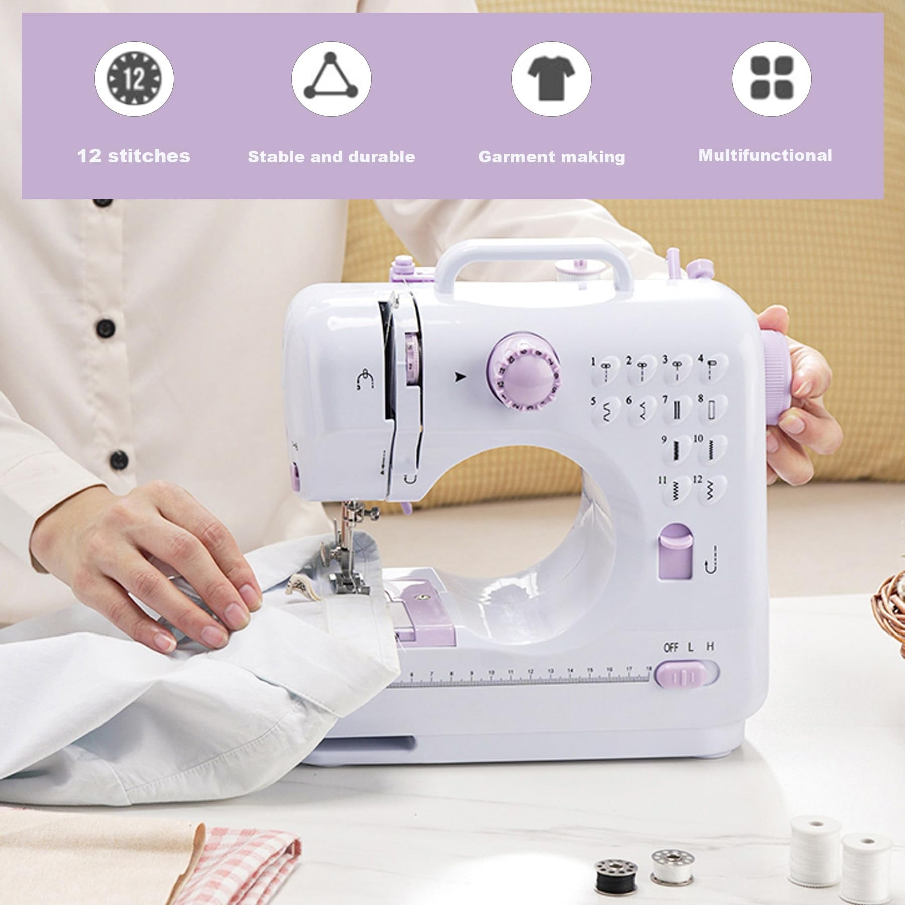 Sewing Machine for Beginners with Foot Pedal,Multifunctional Household Sewing Machine,Automatic Thread Rewind,Double Thread and Double Speed,12 Build-in Stitches