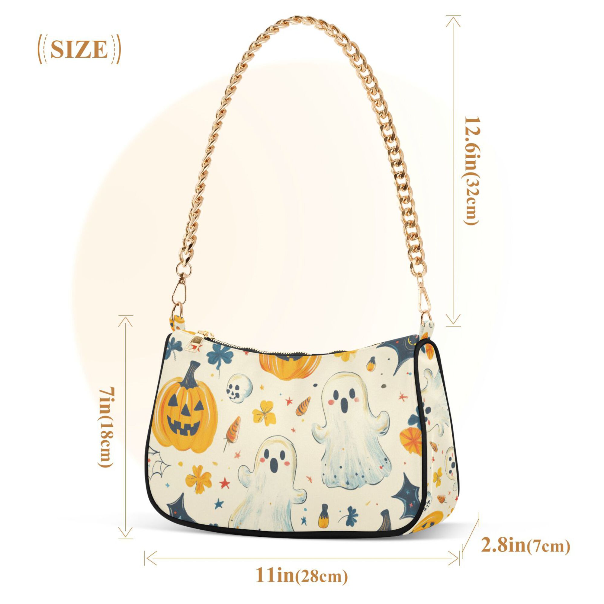 FORMRS Womens Shoulder Bag with Chain Strap Clutch Purse Cute Tote Handbag, Halloween Cute Ghosts