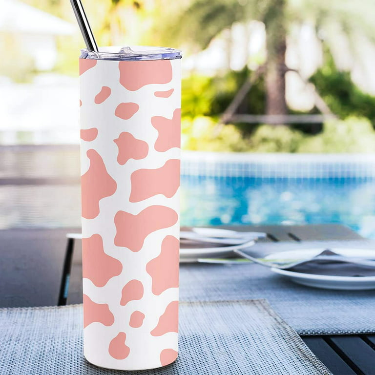 Coral Pink Cow Print Tumbler Skinny Tumblers With Lids And Straws for Women  , 20oz Skinny Tumbler SUS304 Food Grade Stainless Steel Tumbler Insulated