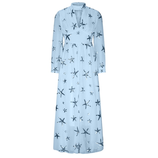 FcBaudy Robe de Cour, Robes pour Femmes, Robes d'Été pour Femmes Mode pour Femmes Manches Longues Imprimé Col Rond Robe Longue Princesse pour Dames Robe de Cour