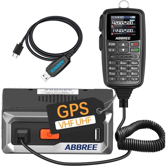 ABBREE Mobile Radio 30W GPS Dual Band NOAA VHF/UHF Long Range Base Station Two Way Radio with Speaker Mic, for Car Vehicle Radios