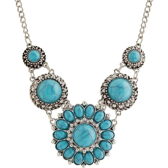 Bohemian Retro Sunflower Created Turquoise Necklace Choker, Ethnic Chunky Style, Gift Jewelry for Women