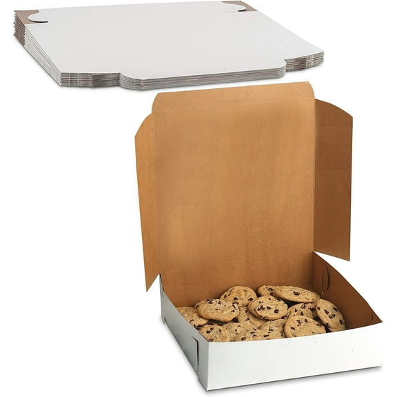 MT Products White Cookie Box - 8" x 8" x 2.5" Bakery Boxes - Pack of 15