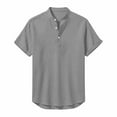 thumbnail image 4 of Ecqkame Mens Cotton Linen Short Sleeve Shirts Solid Color Lightweight Button Beach Tops Turndown Collar Summer T Shirt Gray XXXXL, 4 of 7