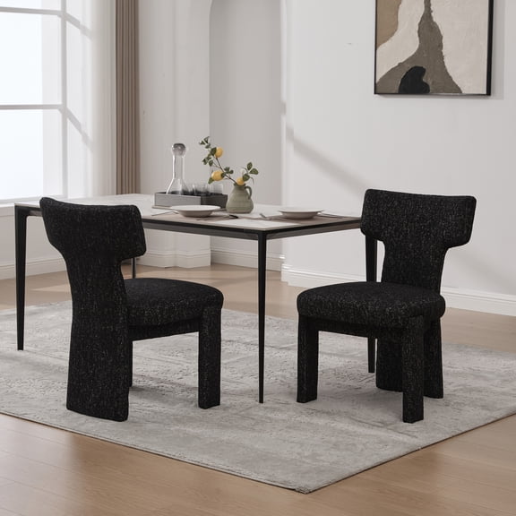 Noble House Morse 22" Chenille Dining Chair Set of 2, Armless Curved Back Accent Chairs with Rubberwood Legs, Black & Gray