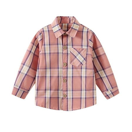 

JDEFEG Kids Olive Shirt Kids Toddler Flannel Jacket Pink Plaid Long Sleeve Lapel Button Shacket Baby Boys Girls Shirt Top Coat Outwear Hooded Tee Shirts for Boys Polyester Pink 90