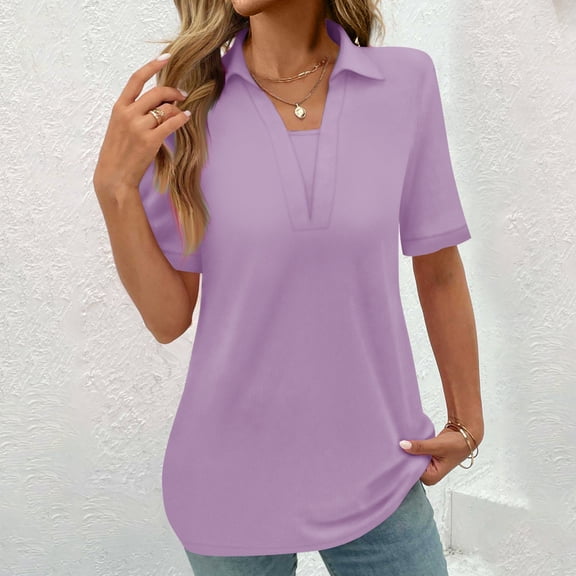 YHAJDS Women Blouses Dressy Casual Short Sleeve Collared Solid Color Button Down Shirts