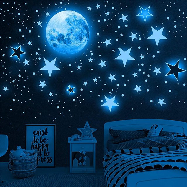 1049 piezas Pegatinas de pared para niños Pegatinas de pared Luna y estrellas Adhesivo de pared luminoso fosforescente Autoadhesivo Bebé Niño Niña Niño Adulto Dormitorios Decoración de techo