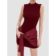 thumbnail image 5 of Women Sleeveless Bodycon Mini Tank Dresses with Ruched Wrap Tie Cover Up Skirts Wine Red M, 5 of 9