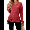 thumbnail image 1 of Camisetas para Mujer, Larga, Cuello en V, Básicas, Informales, Holgadas, Suaves, para Otoño. Rojo M, 1 of 10