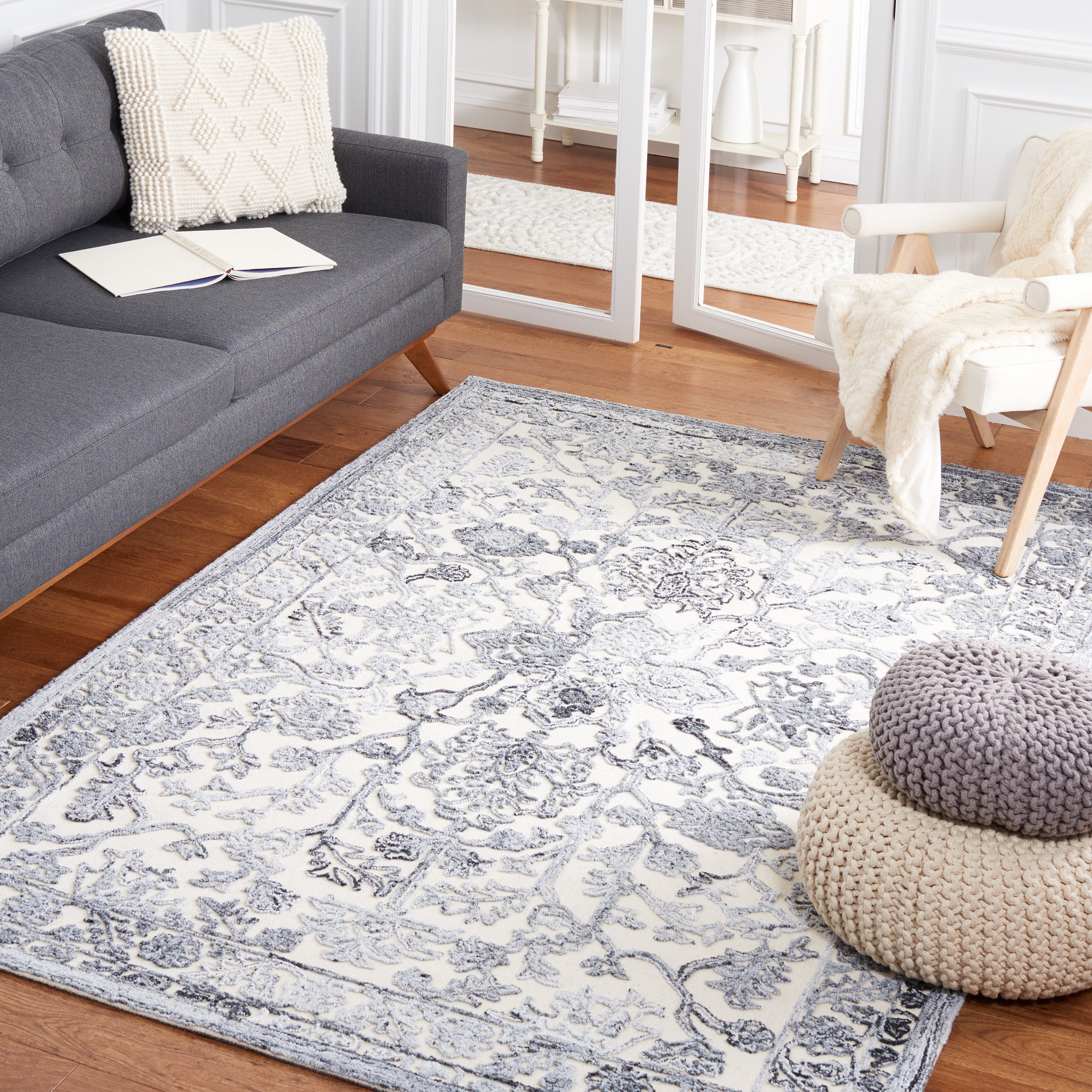 SAFAVIEH Trace Giuseppe Floral Area Rug, Grey/Ivory, 3' x 5'