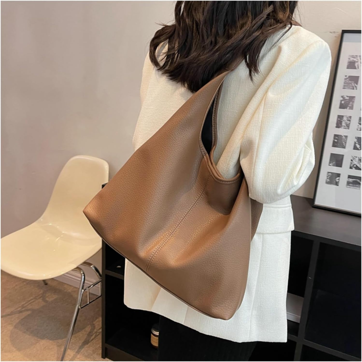 HLSOHJP Slouchy Hobo Bags for Women Tote Bag Retro PU Leather Crossbody Purse Soft Shoulder Purses 2pcs Work College Handbags