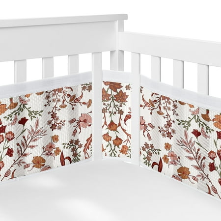 Sweet Jojo Designs + BreathableBaby Boho Floral Wildflower Orange and Ivory Breathable Mesh Crib Liner Pad Sweet Jojo Designs + BreathableBaby Boho Floral Wildflower Orange and Ivory Breathable Mesh Crib Liner Pad