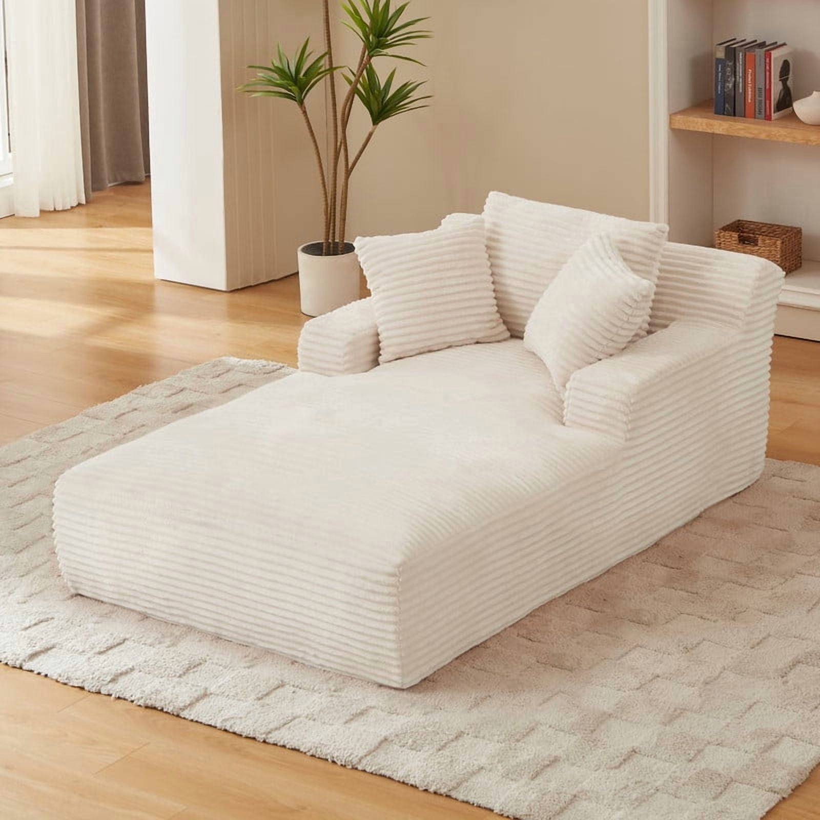 Oversized Chaise Lounge Chair Indoor, 78.7" Extra Deep Boneless Corduroy Lounge Couch Bed with 3 Pillows, Single Seat Reading Chairs for Living Room,Bedroom,Apartment