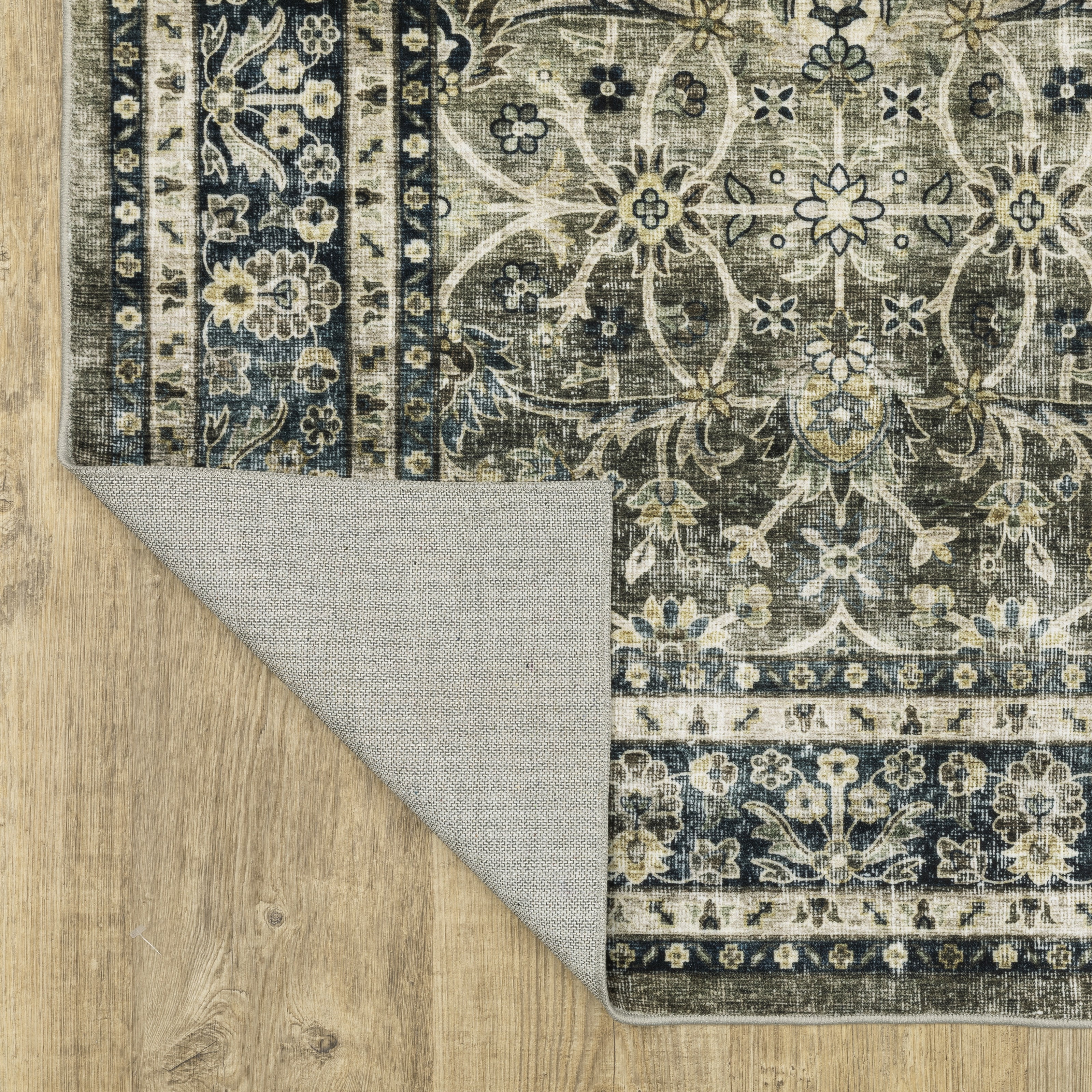 Avalon Home Sebastian Vintage Bordered Charcoal Grey/ Blue Washable Indoor Area Rug