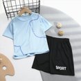 thumbnail image 2 of KPOPLK Kids Boys 2-piece Short Sleeve Graphic T-Shirt Tee and Shorts Set for Summer Active Boys Lightweight & Breathable Sports Clothes Size 13-14 Years,Blue, 2 of 4