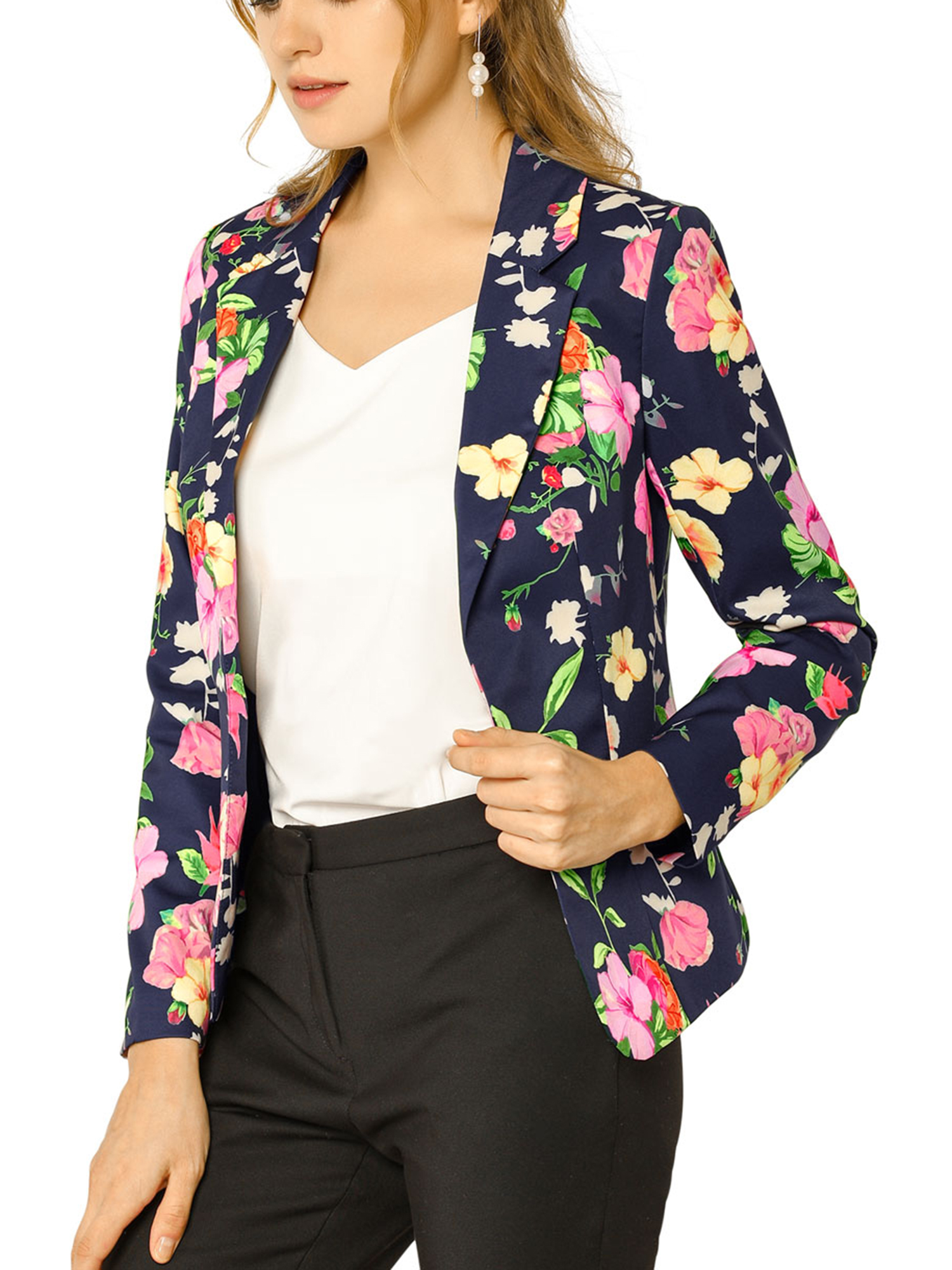 Allegra K - Allegra K Women's Allover Long Sleeve Notched Lapel Open ...