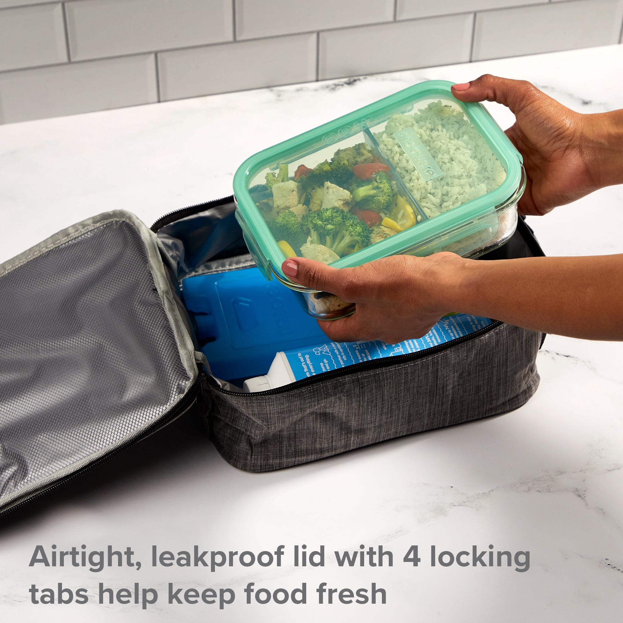 Snapware Meal Box 4-Cup Divided Glass Storage Container with Lid