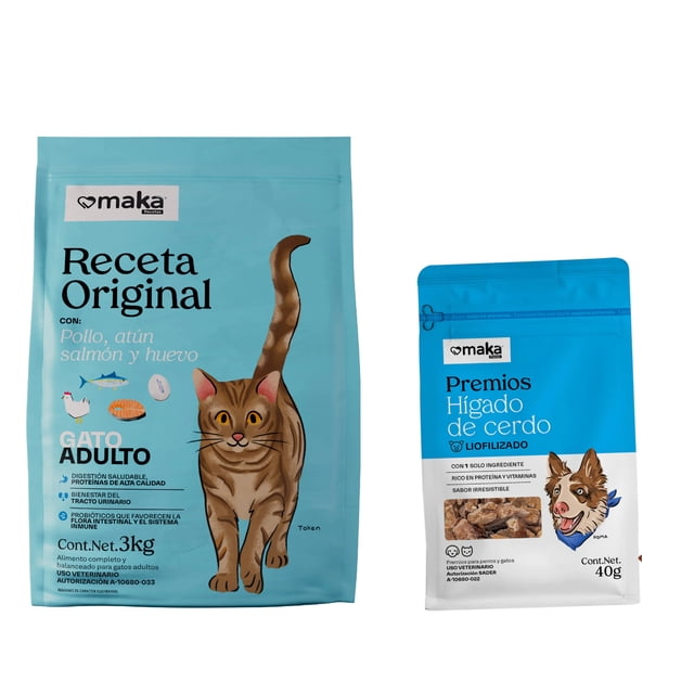 Maka Receta Original Gato Adulto 3 Kg + Premios Higado de Cerdo 40 g