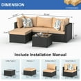 thumbnail image 4 of Phonjoroo 5PCS Patio Furniture Sets All Weather Outdoor Sectional Sofa Manual Weaving Wicker Rattan Outdoor Conversation Set with With Cushion And Glass Table, Khaki, 4 of 7