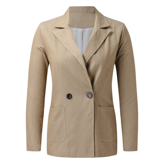 Vedolay Women's 2023 Jackets Suit Jackets for Women Lapel Neck Long Sleeve Blazer Button Front Fashion Jacket,Khaki S