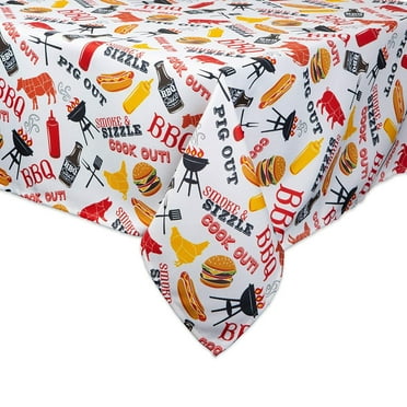 Contemporary Home Living 120" White and Yellow Barbeque Themed Rectangular Outdoor Tablecloth with