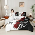 thumbnail image 4 of Manfei Red Rose Floral Comforter Sets Toddler Size for Girls, Black and White Comforters & Duvets, Butterfly Print Bedding Toddler Comforter Set, Breathable Room Decor, 2-Piece Reversible, 4 of 8
