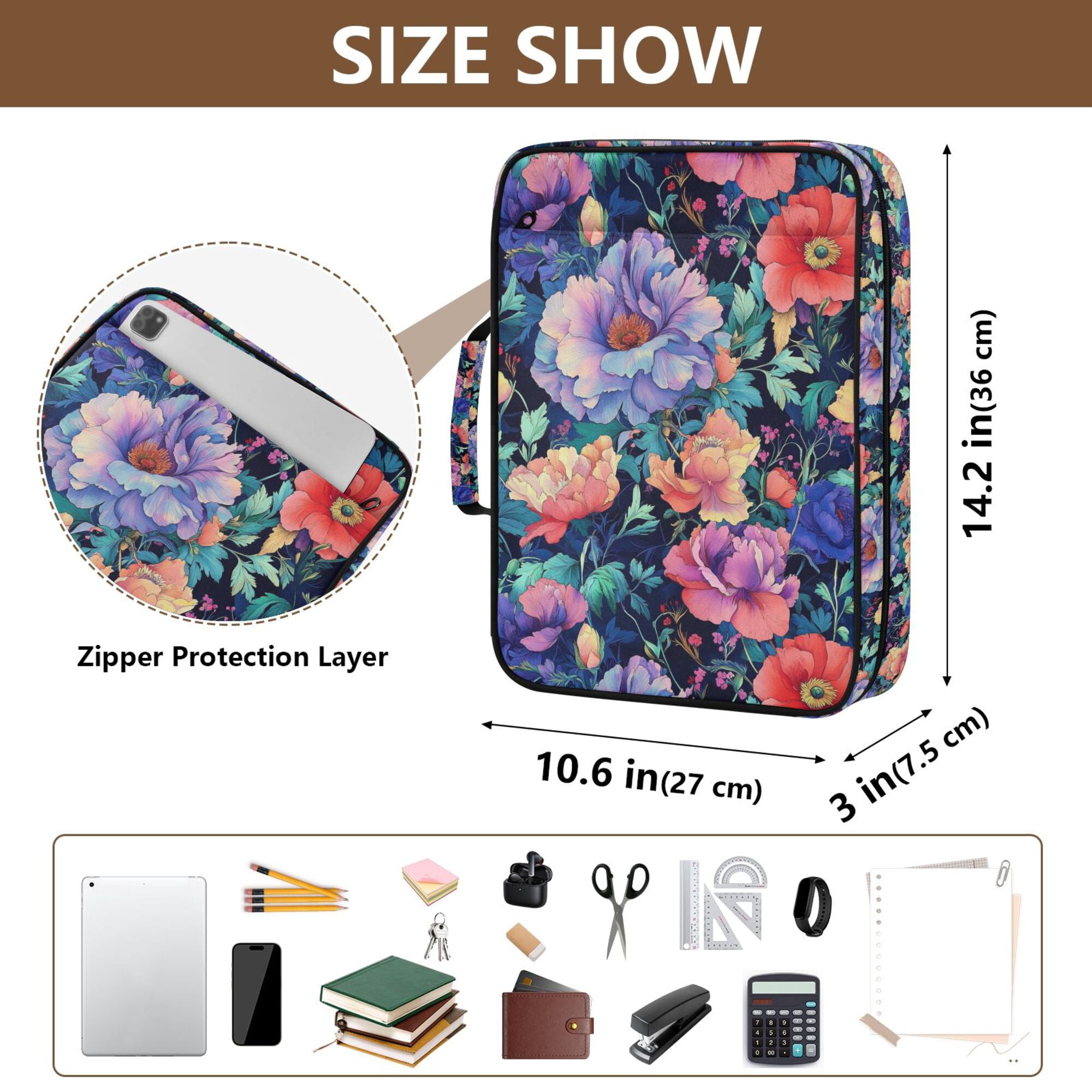 FORMRS Accordion File Folder A4 Size 7-Pocket Expanding Document Organizer Bag with 3 Ring Binder, Puprle Ethereal Floral Harmony