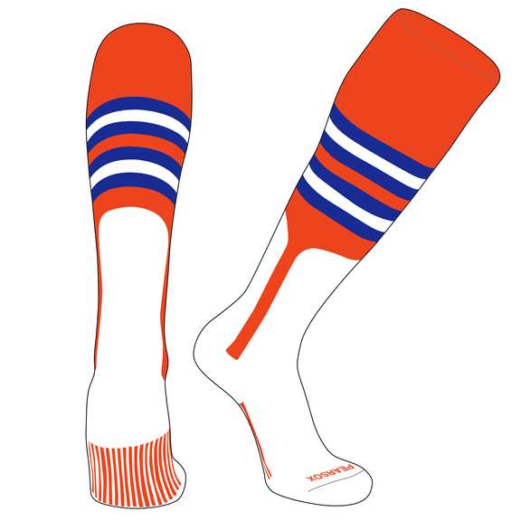 PEAR SOX OTC Baseball Softball Stirrup Socks (F, 9in) Orange, Royal, White (M)