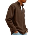 thumbnail image 4 of Brown Quarter Zip Mens Sweater Corduroy Stand Collar Tops Big and Tall Pullover Sweatshirts S-5XL, 4 of 7