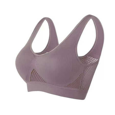 Non-steel ring hollow mesh breathable hole sports bra shockproof yoga running large size sports underwear brown
