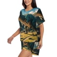 thumbnail image 2 of Balery Cute Green Dinosaur Blue Sky Pattern Womens Pajama Sets 2 Piece Soft Short Sleeve Top and Shorts Sleepwear Round Neck Pjs Lounge Set with Pockets-XX-Large, 2 of 7