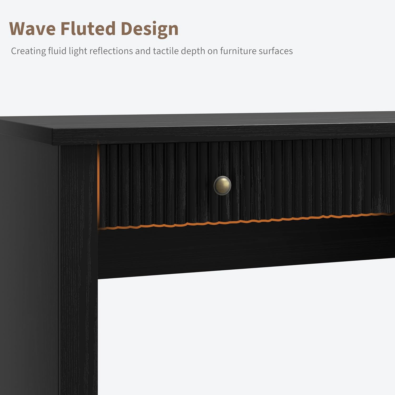 Fluted Home Office Desk Storage, 54" Modern Executive Desk with Charging Station, Wooden Computer Writing Desk with File Cabinet & Drawers for Study, Living Room, Bedroom